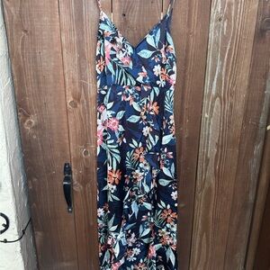 Floral Backless Dress - Navy and Coral